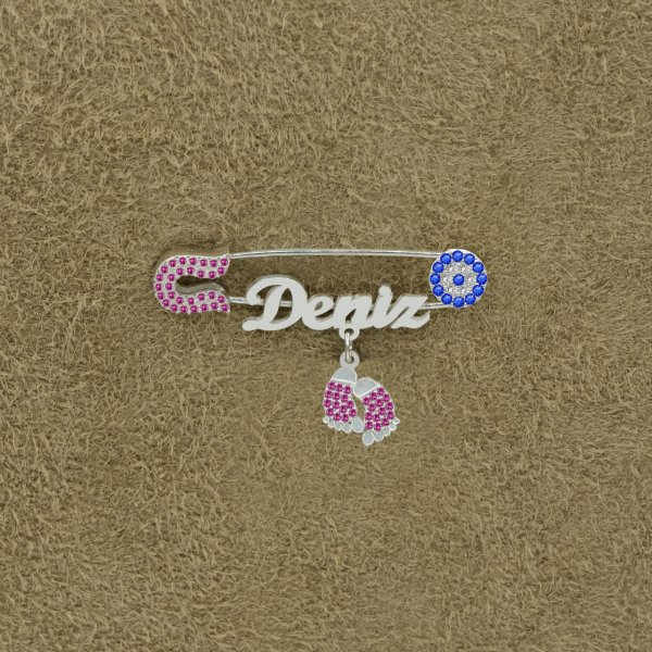 Gümüş Nazar Boncuklu İsimli Bebek Çatal İğnesi