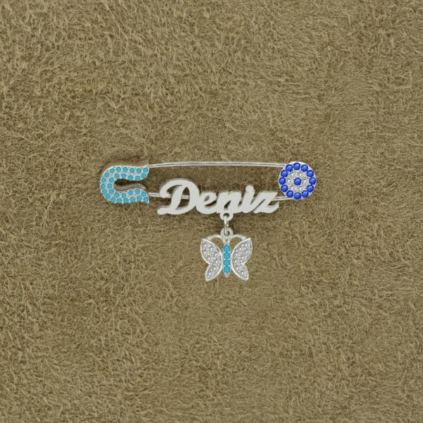 Gümüş Nazar Boncuklu İsimli Bebek İğnesi