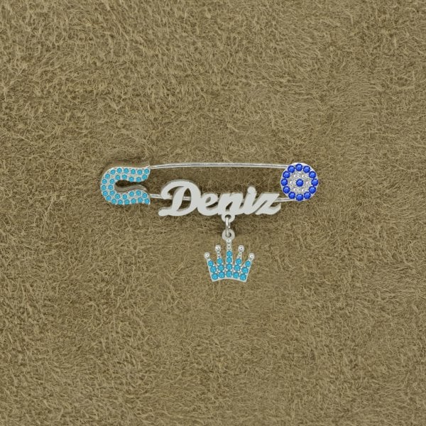 Gümüş Taçlı Nazarlık İsimli Bebek İğnesi