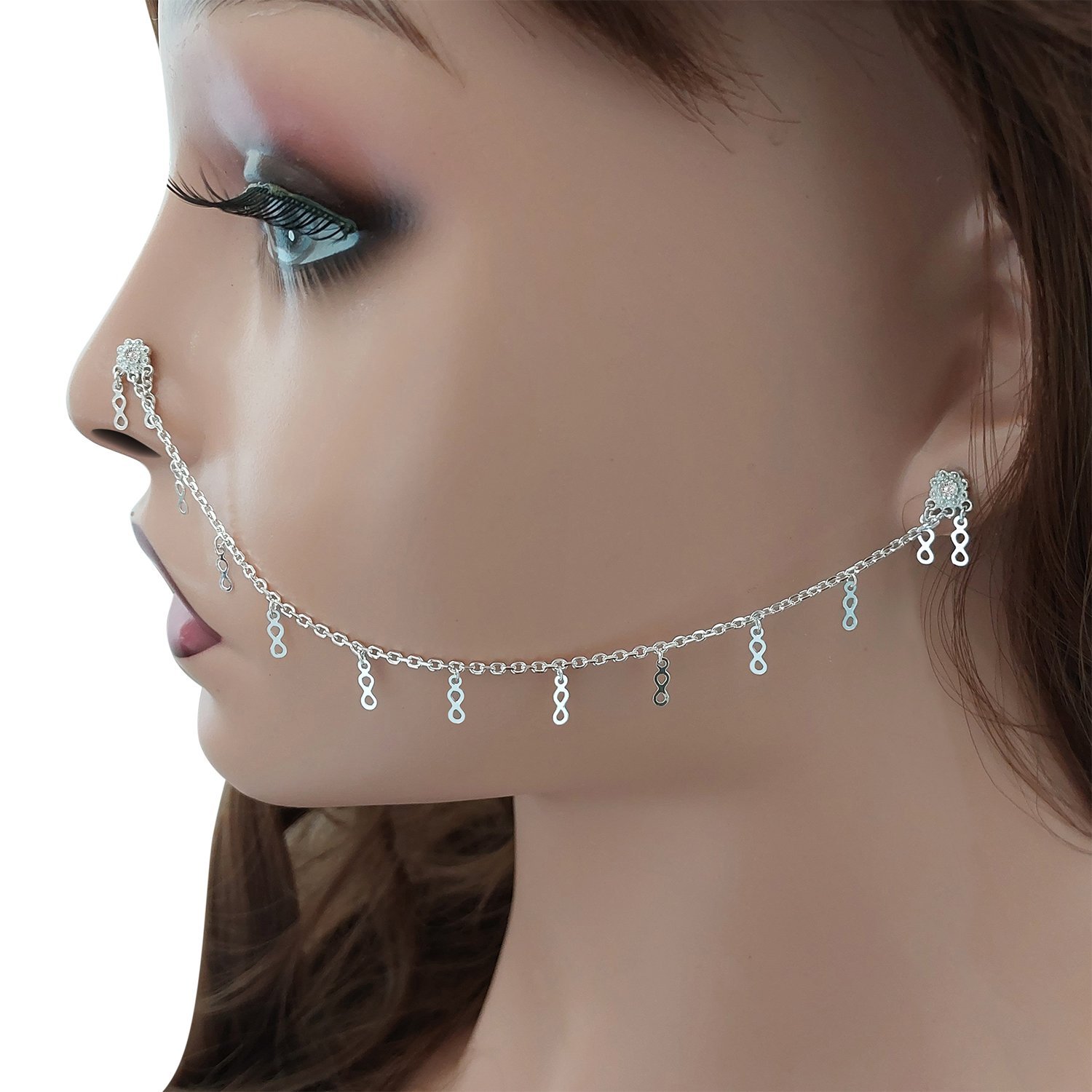 Gümüş Zincirli Kulaktan Buruna Hızma