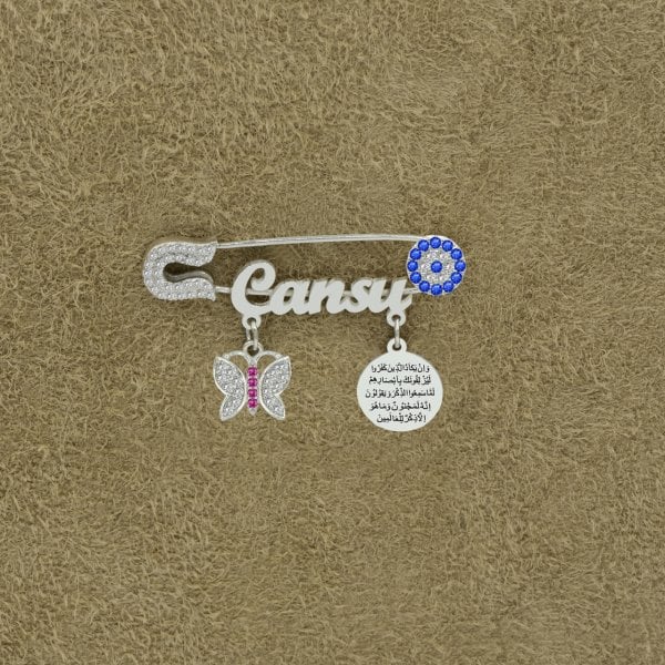 Gümüş Kelebek Nazarlık İsimli Bebek İğnesi