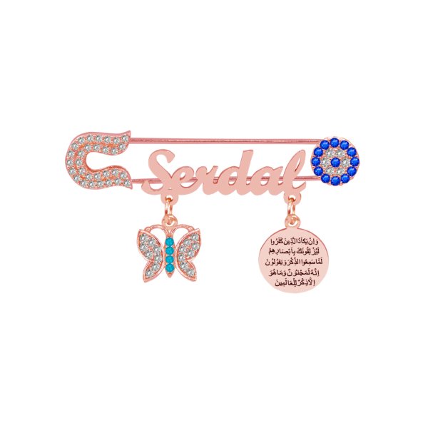 Gümüş Kelebekli İsimli Bebek Yaka İğnesi