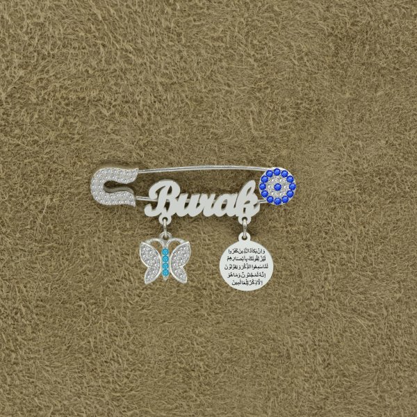 Gümüş Kelebekli İsimli Bebek Yaka İğnesi