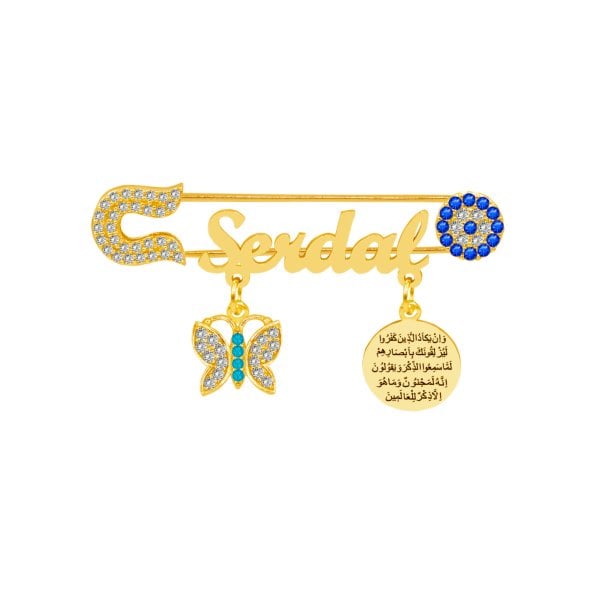 Gümüş Kelebekli İsimli Bebek Yaka İğnesi