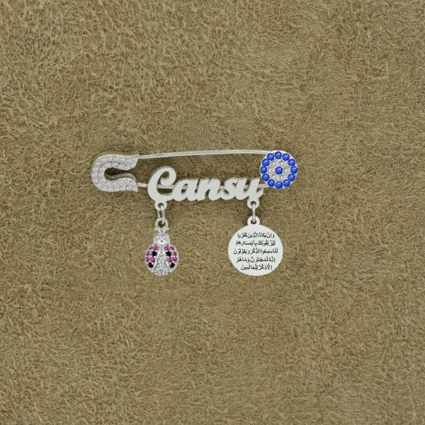 Gümüş Uğur Böceği Nazarlı İsimli Bebek İğnesi