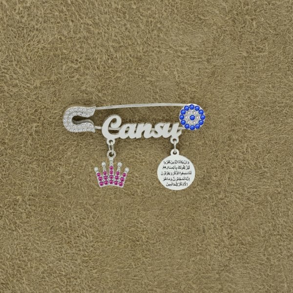 Gümüş Taçlı Nazarlık İsimli Bebek İğnesi