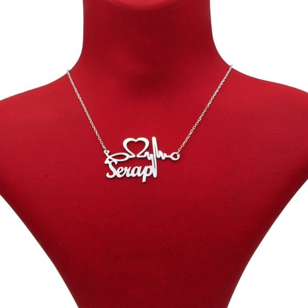 Gümüş Kişiye Özel Kalp Ritimli İsimli Kolye