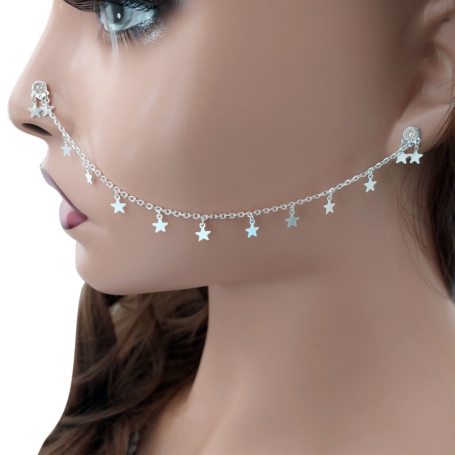 Gümüş Kulaktan Buruna Hızma Küpe