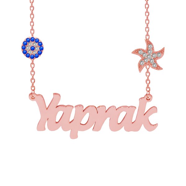 Gümüş Zinciri Deniz Yıldızı Nazarlıklı İsimli Kolye