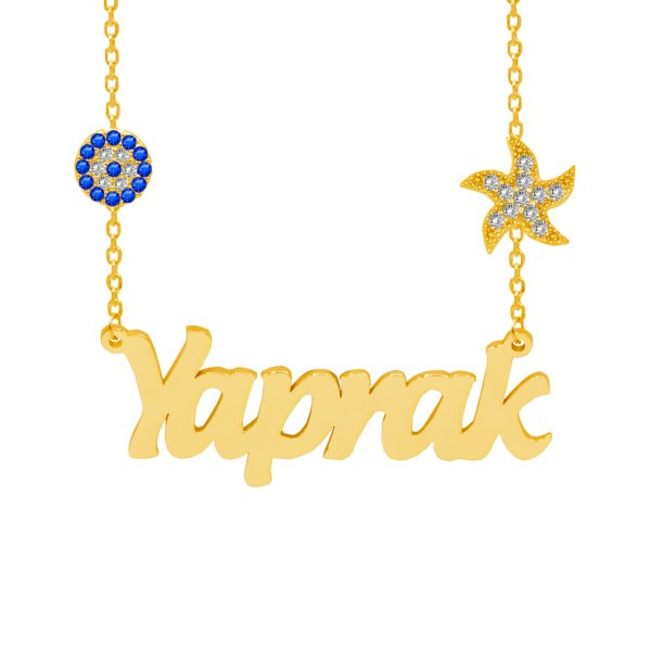 Gümüş Zinciri Deniz Yıldızı Nazarlıklı İsimli Kolye