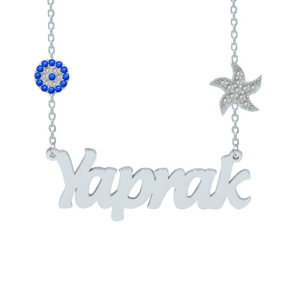Gümüş Zinciri Deniz Yıldızı Nazarlıklı İsimli Kolye