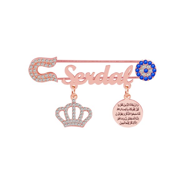 Gümüş Nazar Dualı Taçlı İsimli Bebek İğnesi