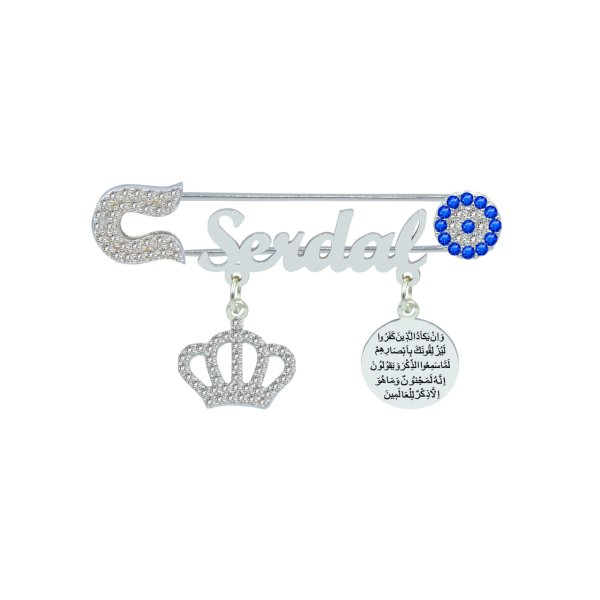 Gümüş Nazar Dualı Taçlı İsimli Bebek İğnesi