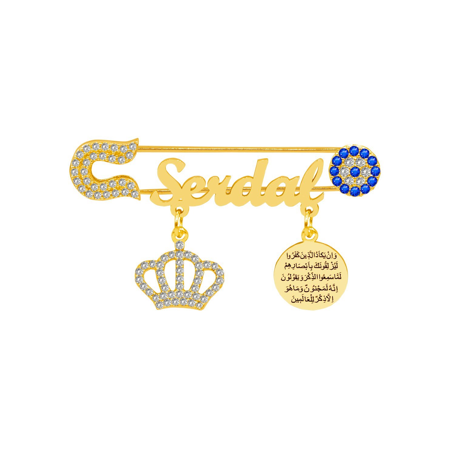 Gümüş Nazar Dualı Taçlı İsimli Bebek İğnesi