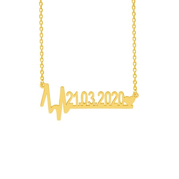Gümüş Kalp Ritimli Yıl Dönümü Tarihli Kolye