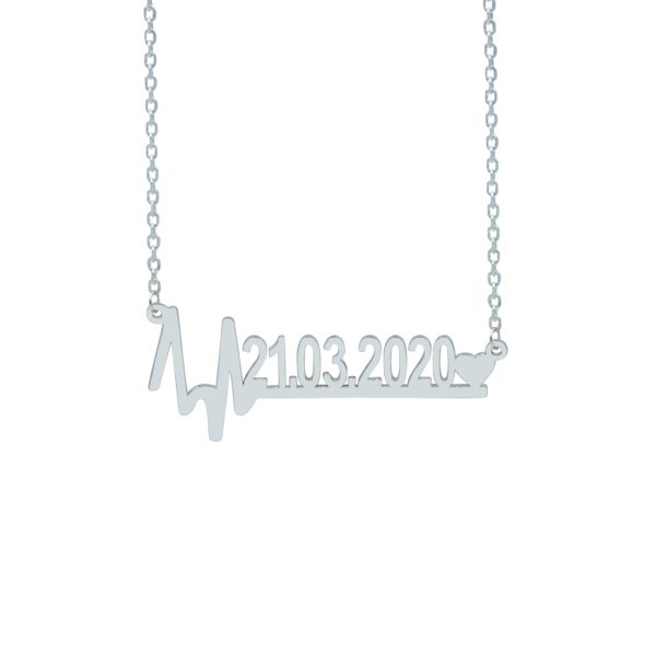 Gümüş Kalp Ritimli Yıl Dönümü Tarihli Kolye