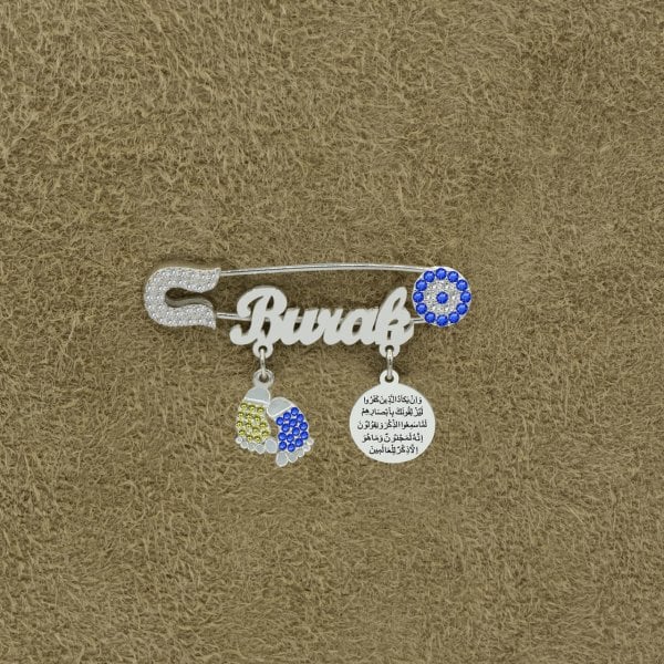 Gümüş Patikli Nazar Dualı İsimli Bebek İğnesi