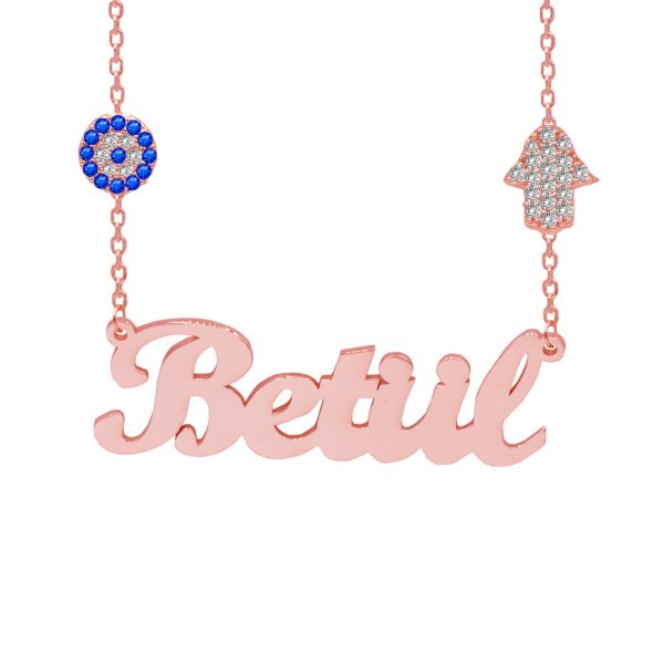 Gümüş Zinciri Taşlı El Nazarlıklı İsimli Kolye