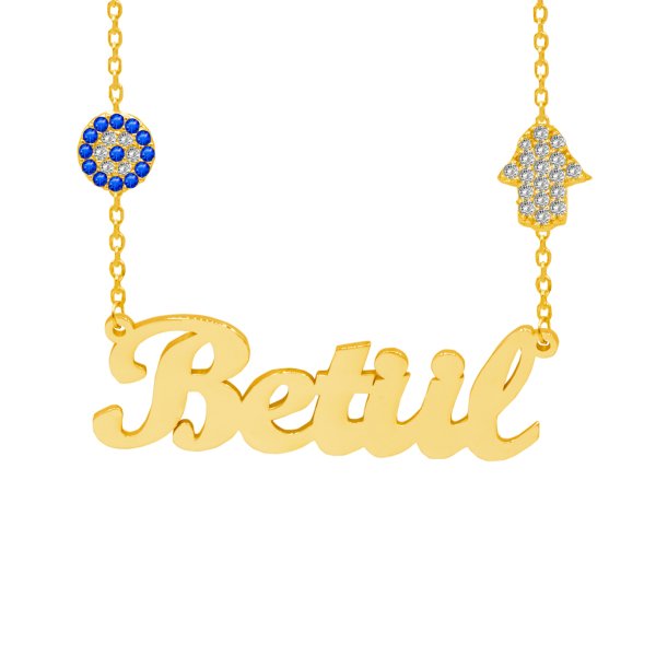 Gümüş Zinciri Taşlı El Nazarlıklı İsimli Kolye