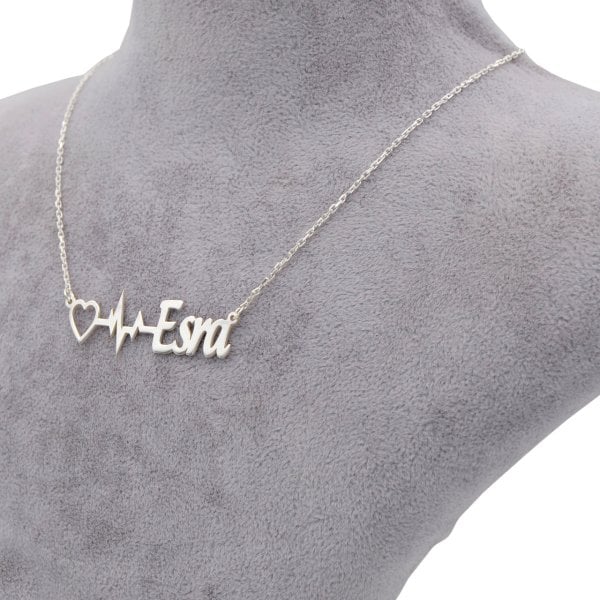 Gümüş Özel Tasarım Kalp Ritimli İsimli Kolye