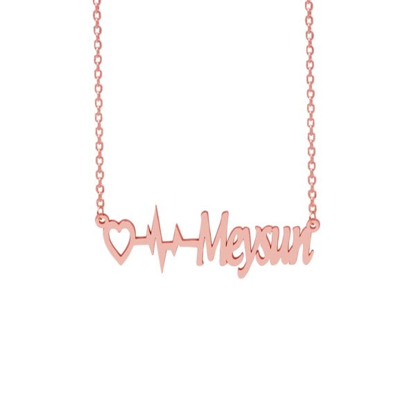 Gümüş Özel Tasarım Kalp Ritimli İsimli Kolye