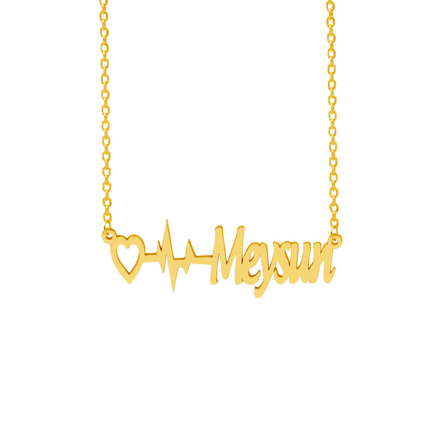 Gümüş Özel Tasarım Kalp Ritimli İsimli Kolye