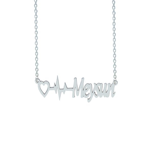 Gümüş Özel Tasarım Kalp Ritimli İsimli Kolye