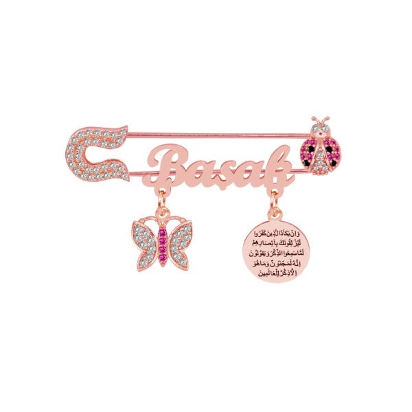 Gümüş Kelebek Uğur Böcekli İsimli Bebek İğnesi