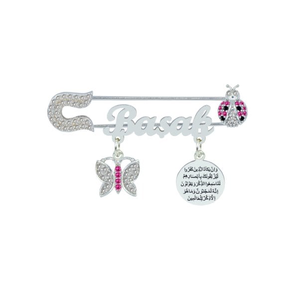 Gümüş Kelebek Uğur Böcekli İsimli Bebek İğnesi
