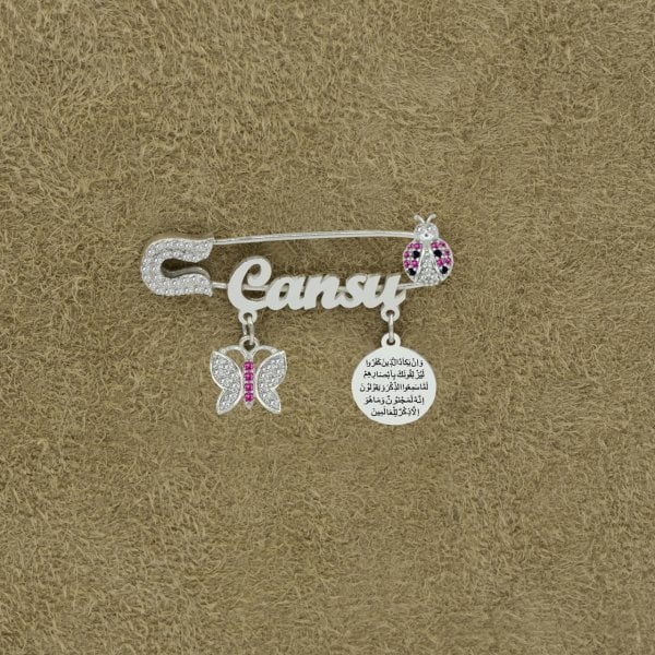 Gümüş Kelebek Uğur Böcekli İsimli Bebek İğnesi