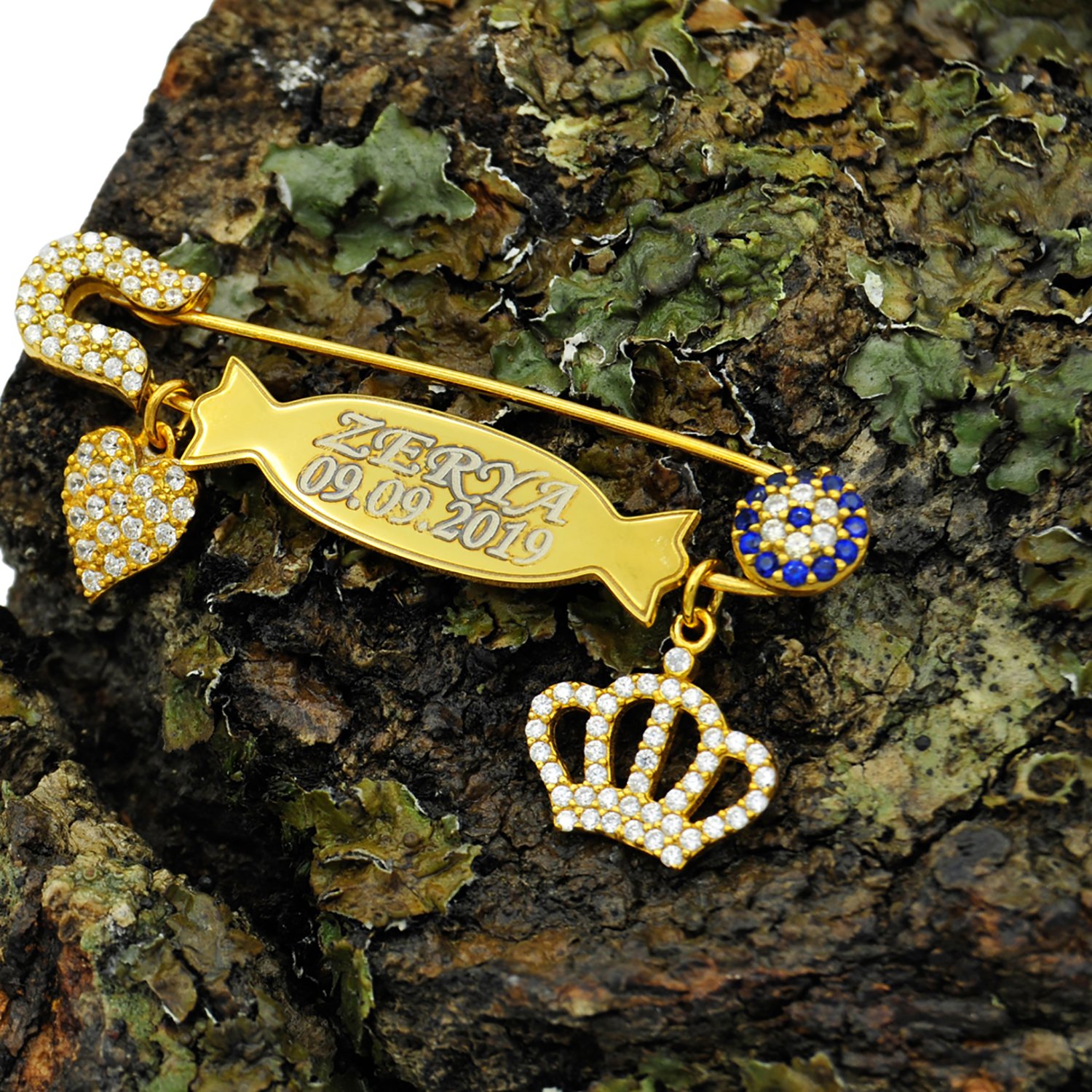 Gümüş Nazarlı Taçlı İsimli Çatal İğne