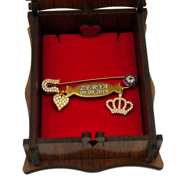 Gümüş Nazarlı Taçlı İsimli Çatal İğne