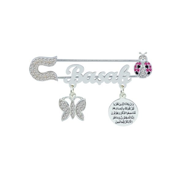 Gümüş Uğur Böcekli İsimli Bebek Yaka İğnesi