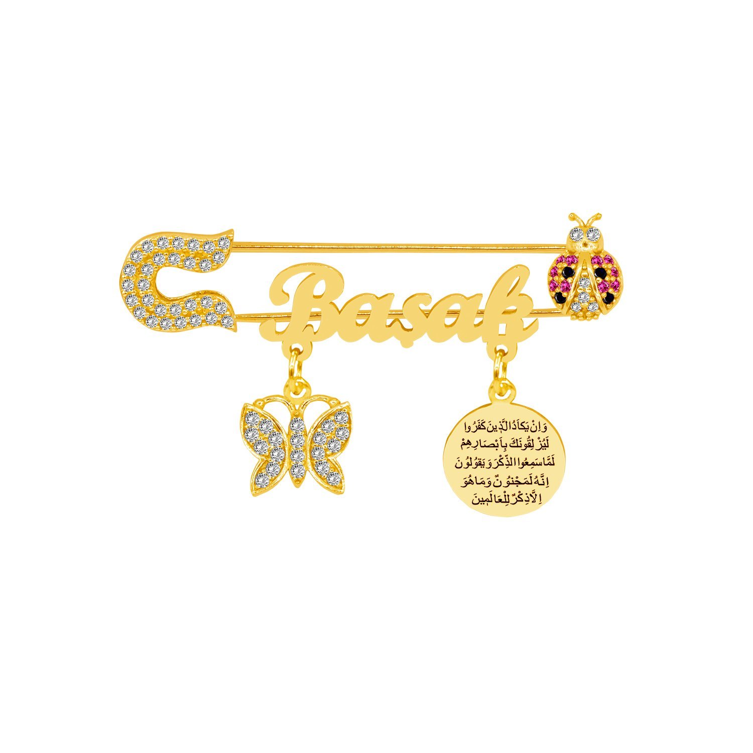 Gümüş Uğur Böcekli İsimli Bebek Yaka İğnesi