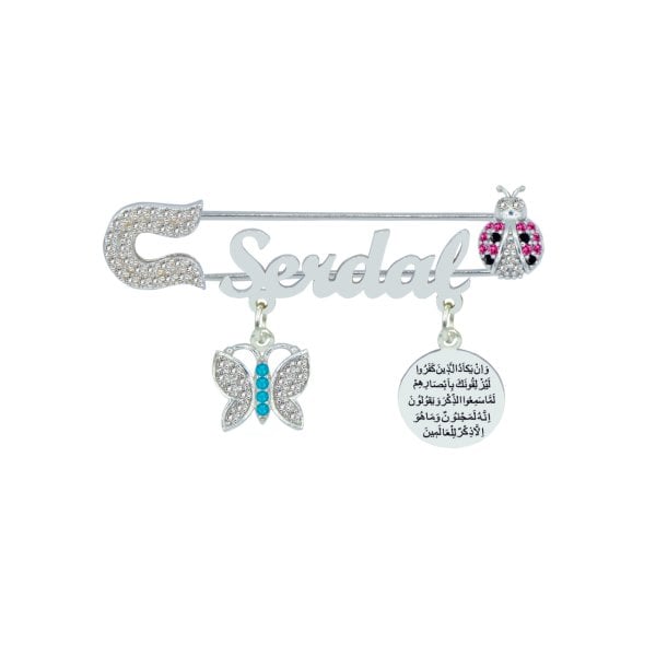 Gümüş Dualı Uğur Böcekli İsimli Bebek İğnesi
