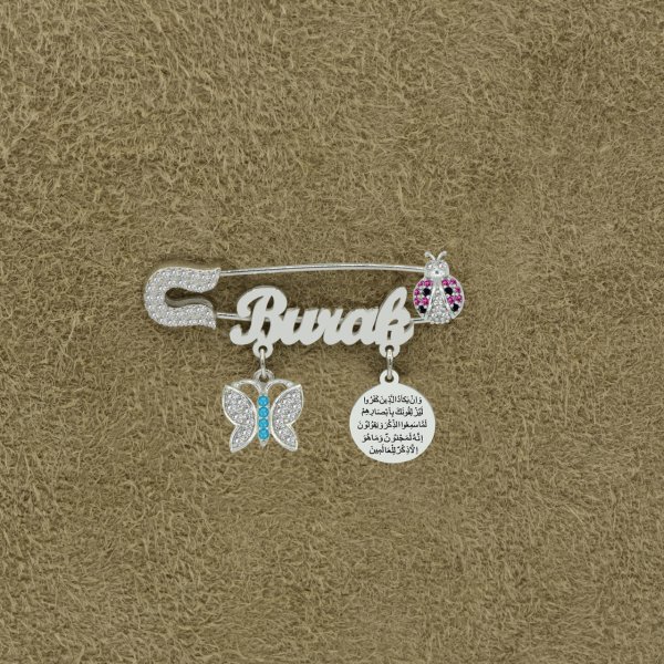 Gümüş Dualı Uğur Böcekli İsimli Bebek İğnesi