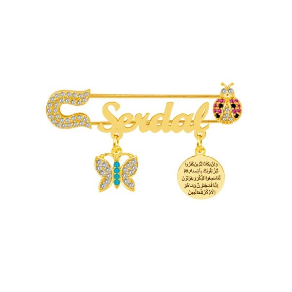 Gümüş Dualı Uğur Böcekli İsimli Bebek İğnesi