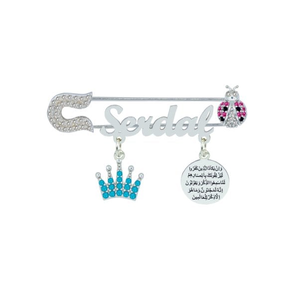 Gümüş Nazar Dualı Taçlı İsimli Bebek İğnesi