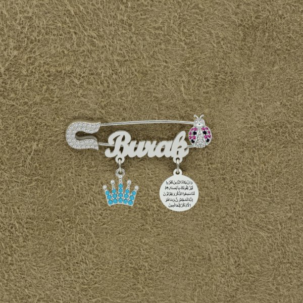 Gümüş Nazar Dualı Taçlı İsimli Bebek İğnesi