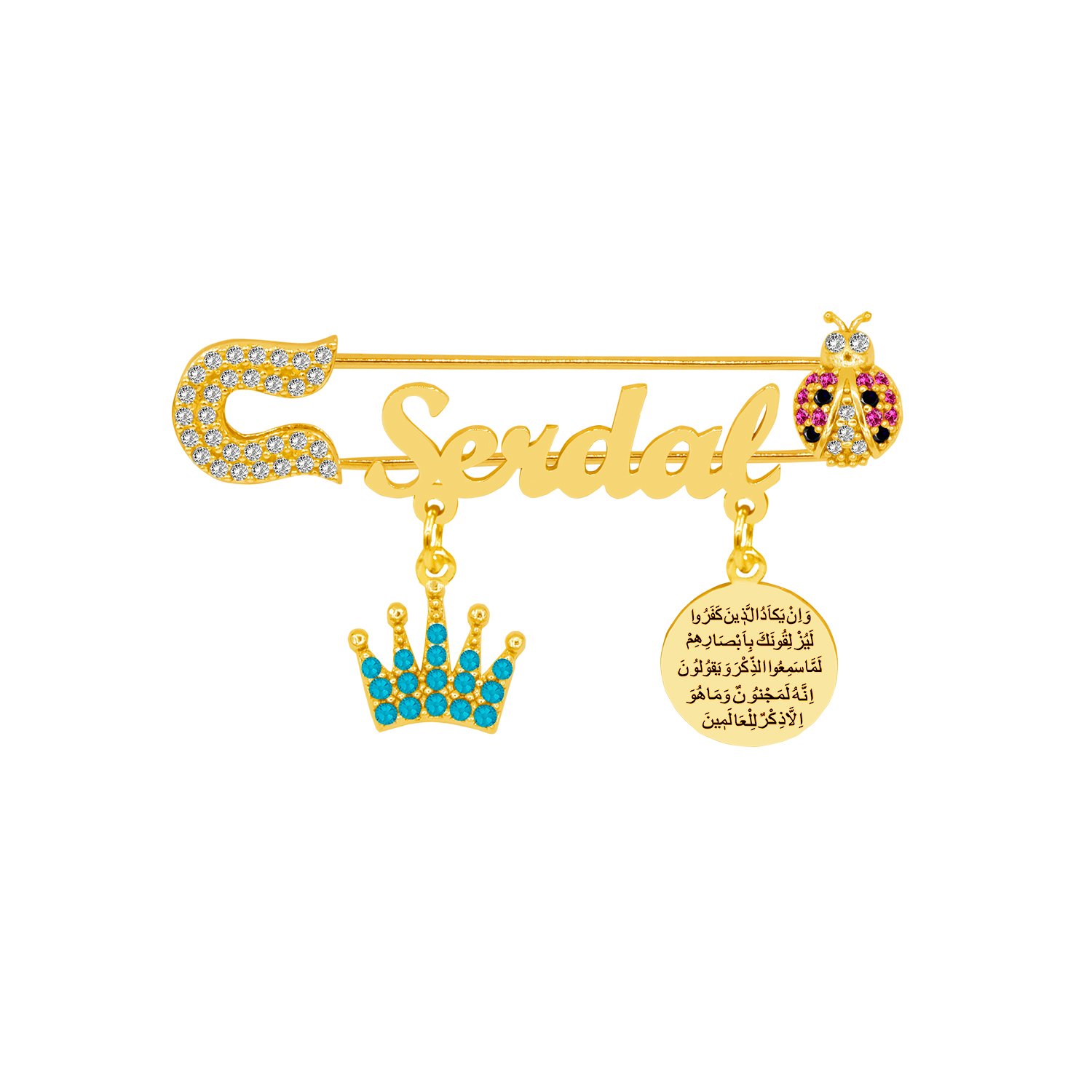 Gümüş Nazar Dualı Taçlı İsimli Bebek İğnesi