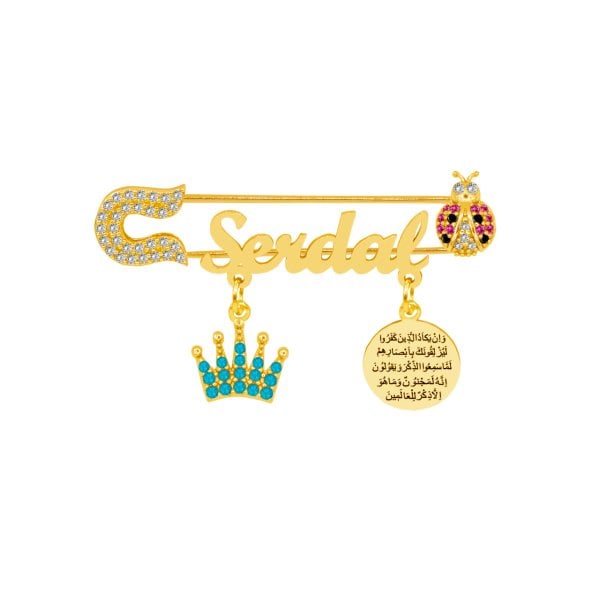 Gümüş Nazar Dualı Taçlı İsimli Bebek İğnesi