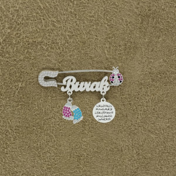 Gümüş Patikli Uğur Böcekli İsimli Bebek İğnesi