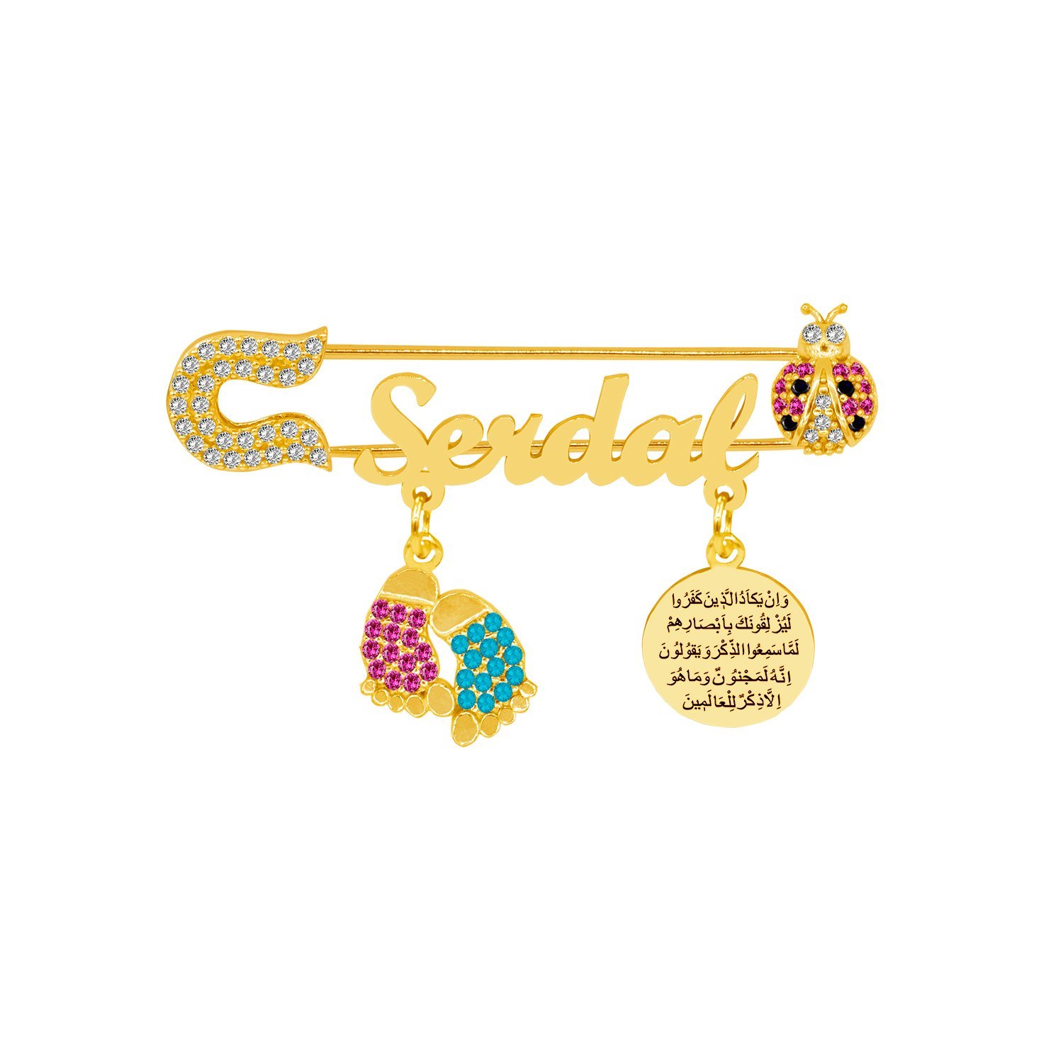 Gümüş Patikli Uğur Böcekli İsimli Bebek İğnesi