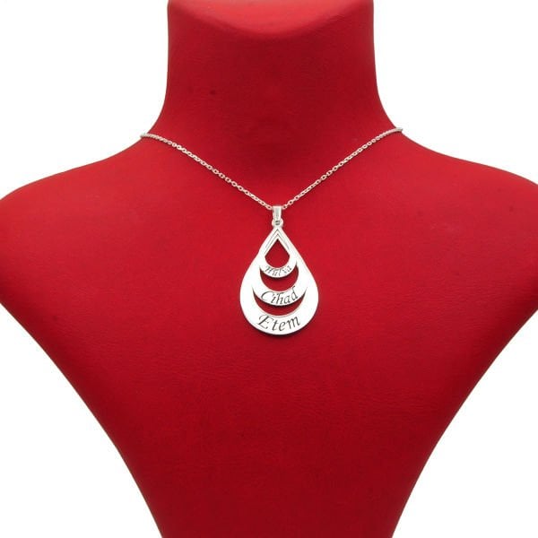 Gümüş Taşsız Üç Damlalı Tasarım İsimli Kolye