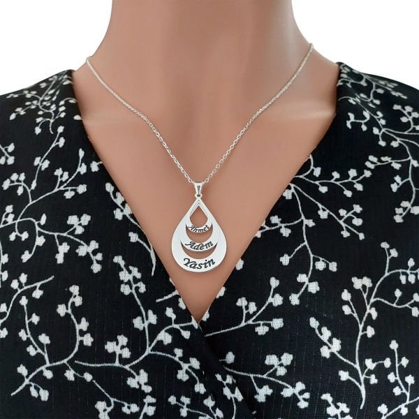 Gümüş Taşsız Üç Damlalı Tasarım İsimli Kolye