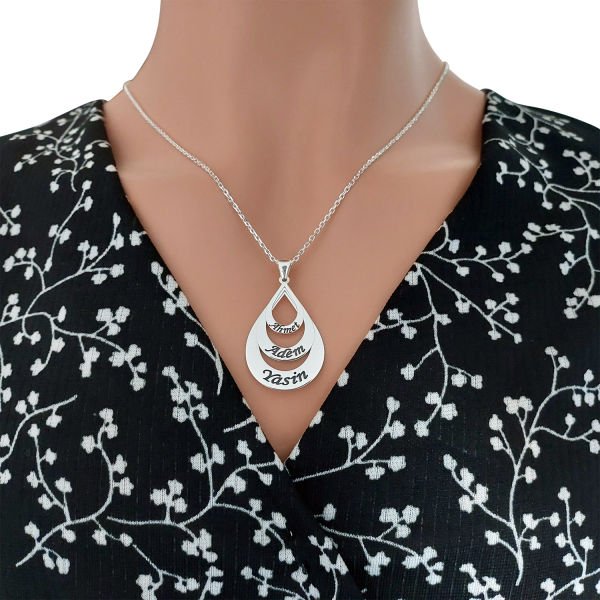 Gümüş Taşsız Üç Damlalı Tasarım İsimli Kolye
