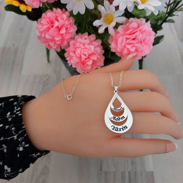 Gümüş Taşsız Üç Damlalı Tasarım İsimli Kolye