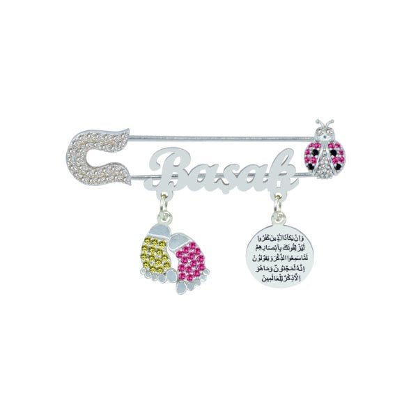 Gümüş Uğur Böcekli İsimli Bebek Nazar İğnesi