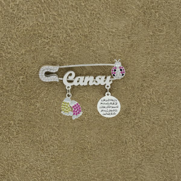 Gümüş Uğur Böcekli İsimli Bebek Nazar İğnesi