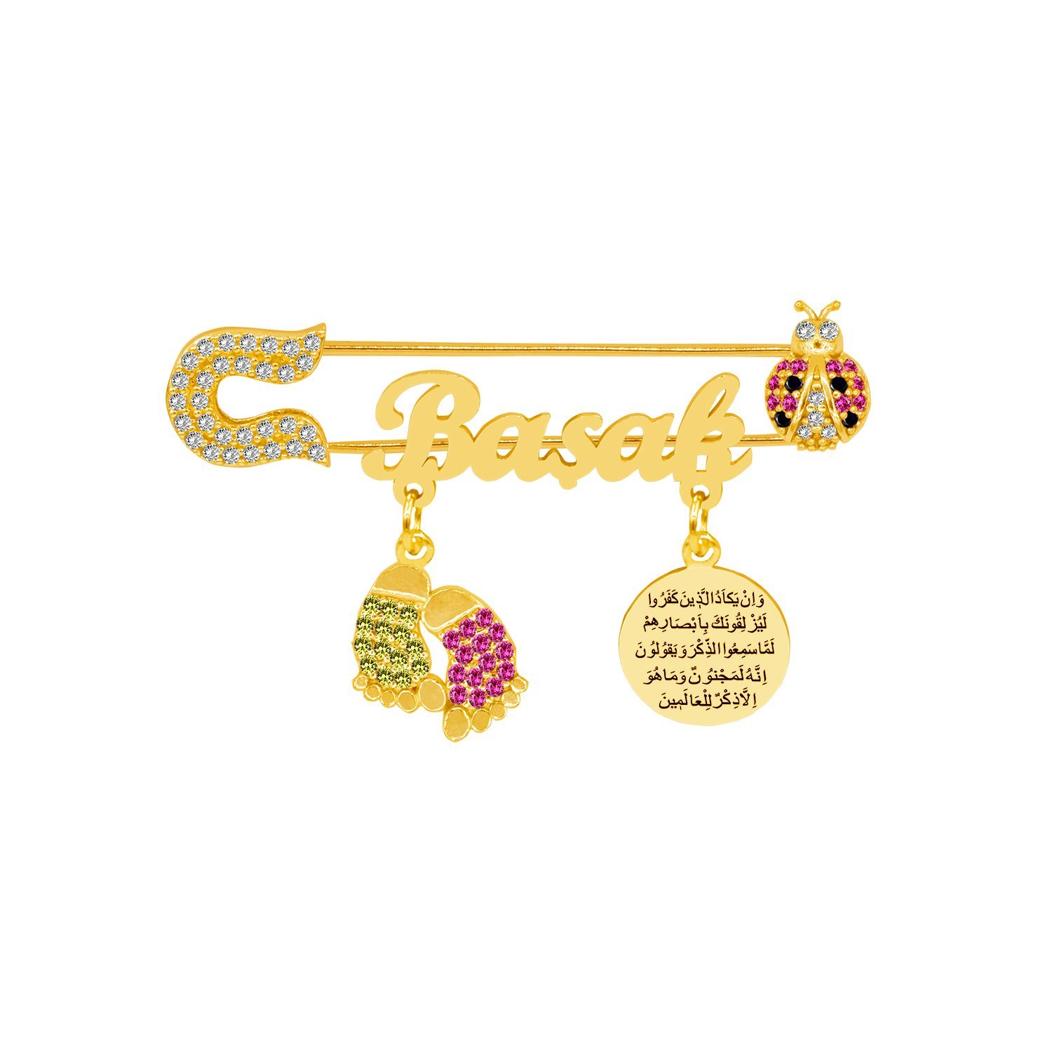 Gümüş Uğur Böcekli İsimli Bebek Nazar İğnesi